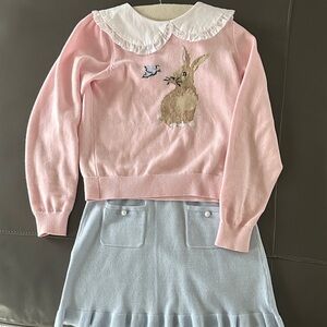 Janie and jack Pink Bunny Sweater with Peter Pan Collar